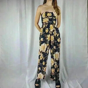 As U Wish Floral Pattern Strapless Jumpsuit